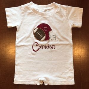 18 month appliqué boys football romper. “Camden”